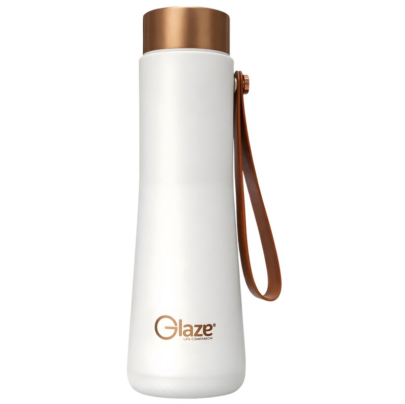 جليز زجاجة ماء مصنوعة من الفولاذ المقاوم للصدأ 304، معزولة بتفريغ الهواء، مانعة للتسرب، سعة 400 مل، لون أبيض - Image 1